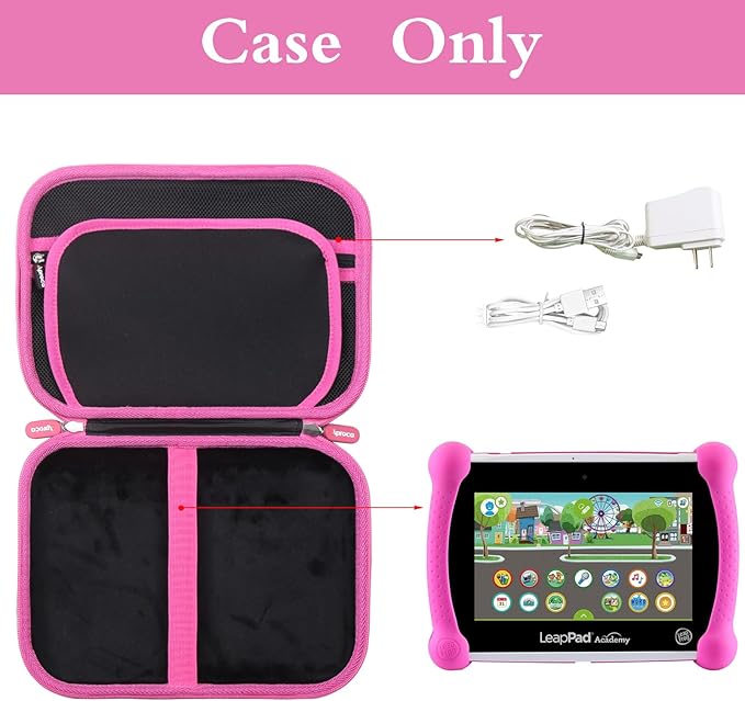 Aproca Case Compatible with Leapfrog LeapPad Academy Kids’ Learning Tablet/Epic Academy Edition/LeapPad Ultimate, Portable Storage Bag for Accessories -Black with Pink Zipper