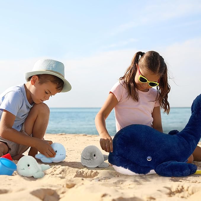 MaoGoLan 4 Pcs Blue Whale Plush Toy with 3 Babies Inside - 20 Inch Giant Stuffed Whale Plush Sea Animals Bulk for Kids Ocean Party Favors Marine Decorations Gifts Christmas Valentine's Day