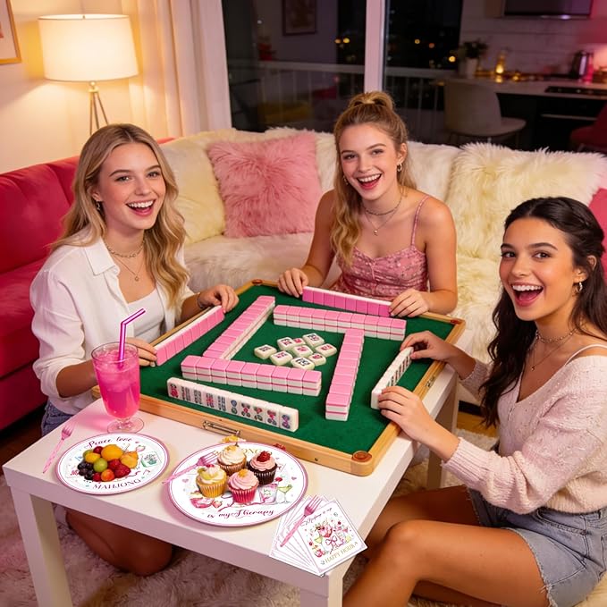 96Pcs Mahjong Party Decorations Tableware Set Mahjong Cocktail Paper Plates Napkins Forks Casual Gatherings Chinese Game Nights Bridal Showers Birthday Theme Party Supplies Serve 24 Guests