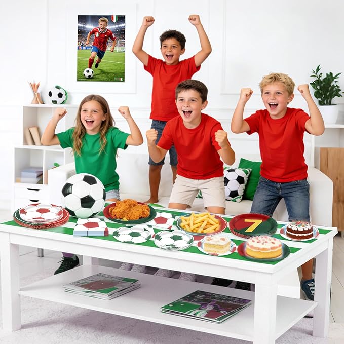 180Pcs Soccer Party Supplies Paper Plates and Napkins Serve 60 Disposable Tableware Set for Birthday Party Decorations Game Day Family Holiday Sports Events