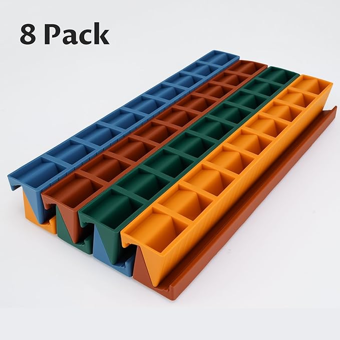 Silicone Domino Racks Set of 8, 10"x1.18"x1.18" Dominoes Holders/Trays 3 Tilt Options for Mexican Train Chickenfoot & Other Domino Games, Double 6 Accessories, 4 Colors (Dominoes NOT Included)