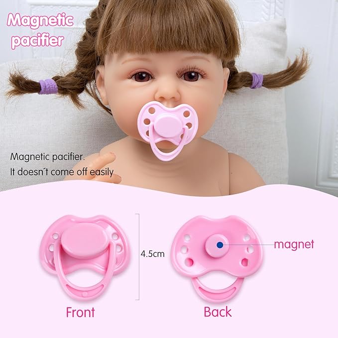 14 pcs Reborn Baby Doll Accessories with Feeding Set - Includes 10 Reborn Baby Doll Diaper , 2 Feeding Bottles and 2 Babydolls Pacifier Accessories