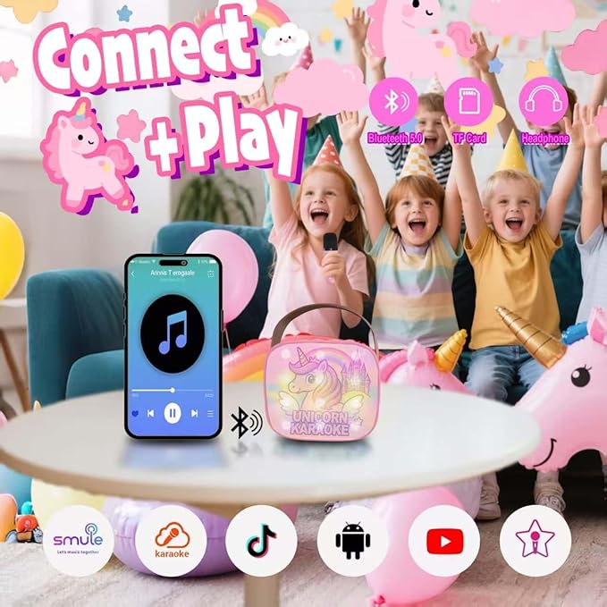 Unicorn Toys for Girls Age 4-6 Mini Karaoke Machine for Girls Unicorn Birthday Decorations Toys 3 4 5 6 7 8 9 Year Old Girl Birthday Gifts with 2 Wireless Microphones