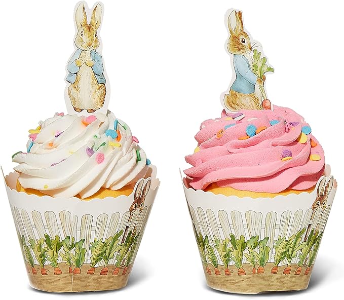 Peter Rabbit Cupcake Decoration - Party Supplies and Baby Shower Essentials - Set of 12 Pieces Cupcake Topper and 24 Pieces Cupcake Wrapper