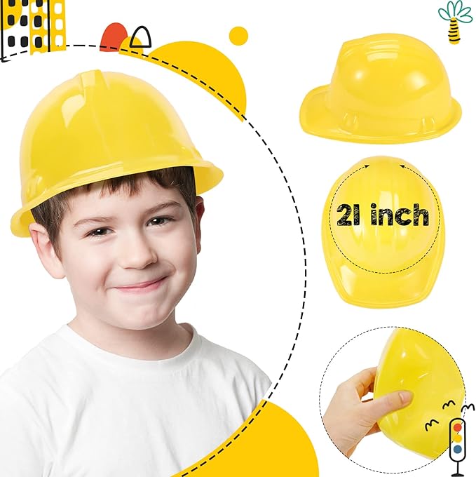 Hillban 72 Pcs Kids Construction Worker Costume, Construction Vests Set for Kids Including 24 Vests 24 Hats and 24 Tote Bags Theme Birthday Party Supplies for Birthday Party Costume Favor
