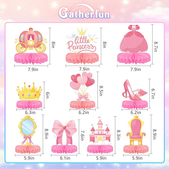 Princess Birthday Party Supplies - Princess Themed Honeycomb Centerpiece ，Table Decorations for Princess Themed Birthday Party Decorations