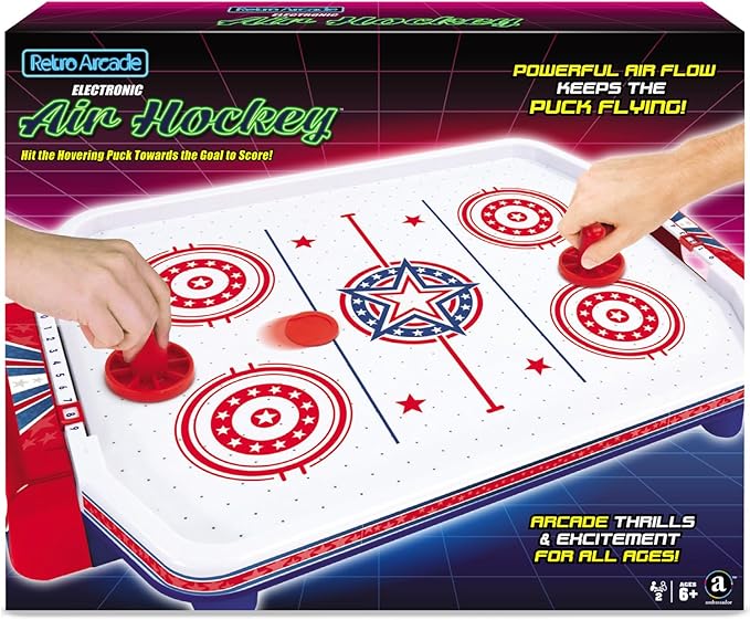 Merchant Ambassador Retro Arcade Electronic: Air Hockey - Tabletop Game, Powerful Airflow, 2 Players, Ages 6+
