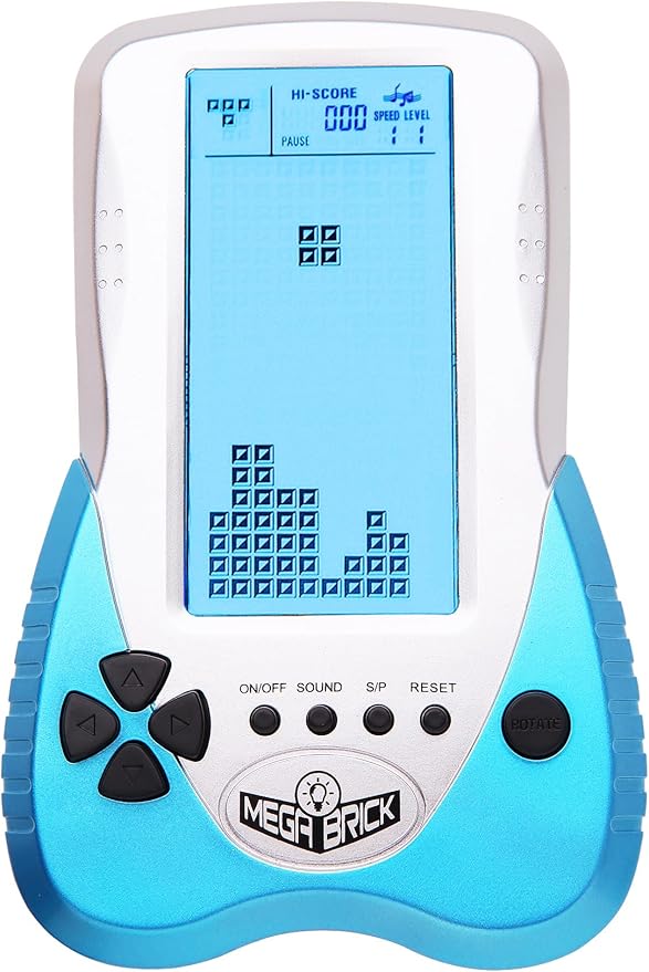 New Retro Block Brick Game Console Large Screen Blue Backlight Brightness can be Adjusted Build in 23 Game Compatible with Lithium Battery/AAA Batteries can Plug in Headphone (Blue)