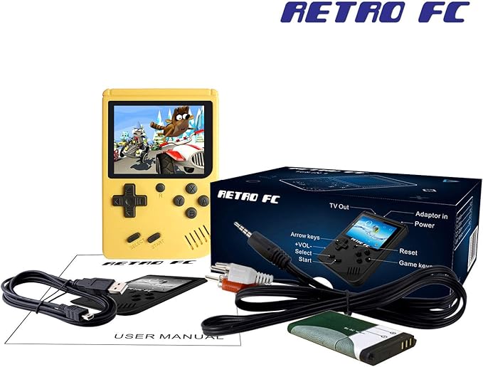 Handheld Games Console for Kids Adults - Retro Video Games Consoles 3 inch Screen 168 Classic Games 8 Bit Game Player with AV Cable Can Play on TV (Yellow)