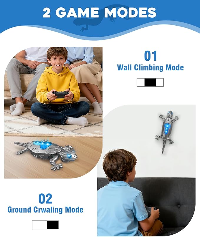 Wall Climbing Gecko Toy for Kids, Dual Mode Floor & Wall Driving, Rechargeable Remote Control Robot, Climbs up Toys & Games, Halloween Christmas Birthday Gifts for Boys Girls Ages 4 & Up