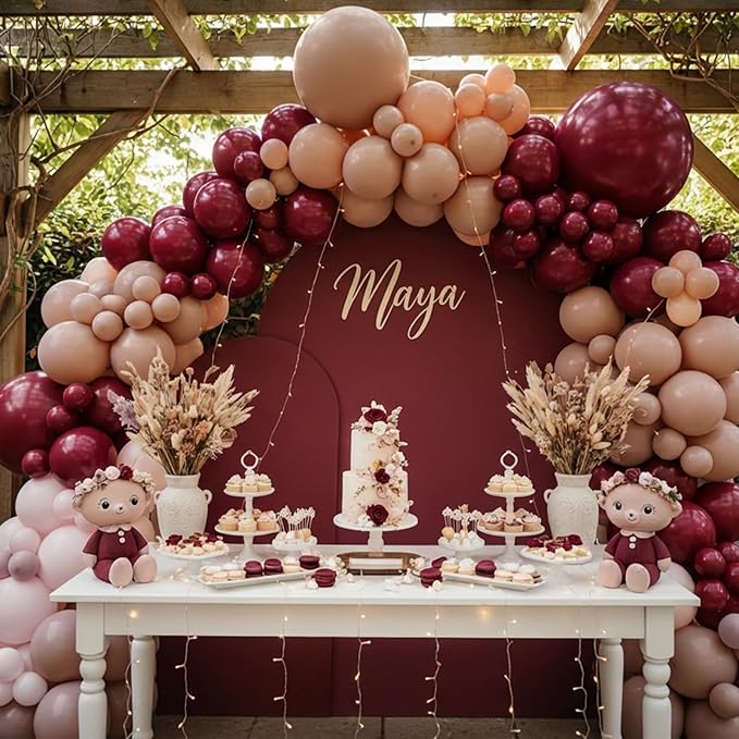 RUBFAC Burgundy Balloons 129pcs Different Sizes Pack of 18 12 10 5 Inch, Latex Maroon Dark Ruby Red Balloon Garland Arch Kit for Wedding Anniversary Birthday Party Decorations