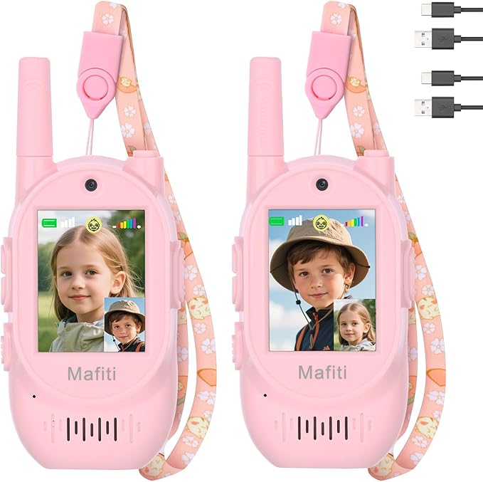 Mafiti Video Walkie Talkies for Kids 2 Pack Rechargeable 1000 Feets Range Toys for 3 4 5 6 7 8 Year Old Boys Girls Birthday Gifts(Pink+Pink)