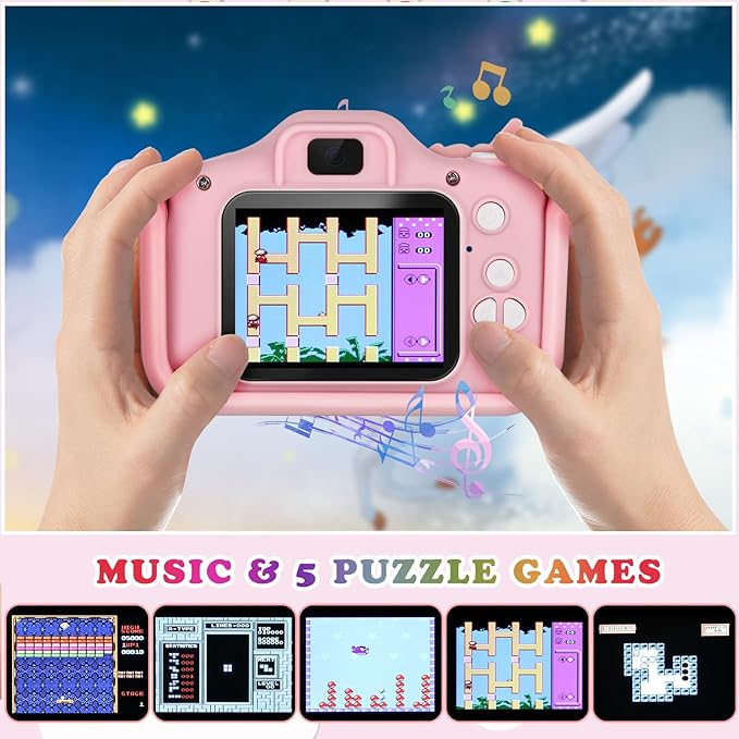 Unicorn Little Girls Toys Selfie Camera for 6-10 Years Old, HD Digital Video Camera with 32GB SD Card