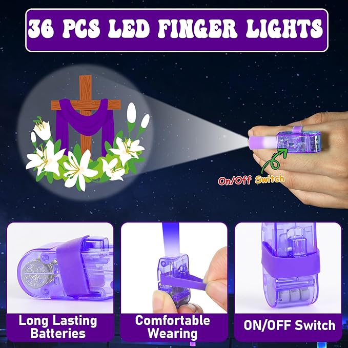 36Pcs Easter LED Finger Lights Religious Party Favors Glow in the Dark Light Up Finger Lights Christian Nativity Themed Toys Bulk for Birthday Party Goodie Bag Stuffer Birthday Gifts Classroom Prize