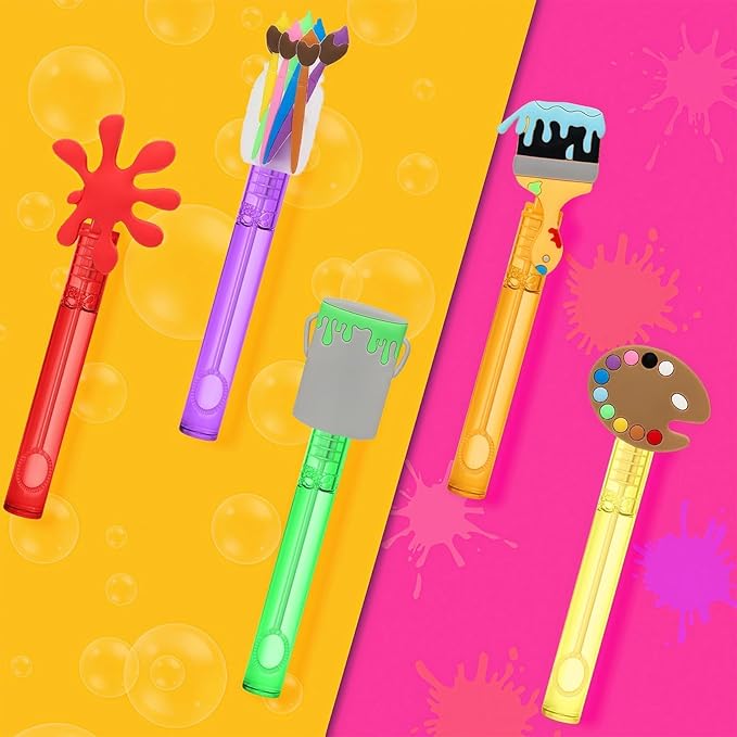 AFZMON 25 Art Painting Party Favors Bubble Wands for Kids, Sip and Paint Brushes Mini Bubbles Wand Toys, Welcome Back to School Theme Party Supplies Goodie Gift Bag Stuffers Pinata Classroom Prizes