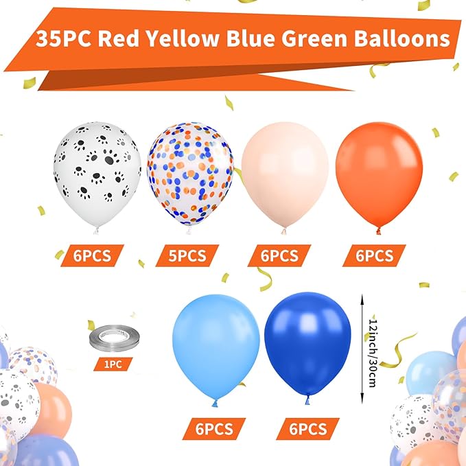 Blue and Orange Balloons, Dog Paw Print Balloons 12 inch Light Blue Balloon Macaron Orange Confetti Balloon for Puppy Paw Boys Kid Theme Birthday Baby Shower Party Decorations