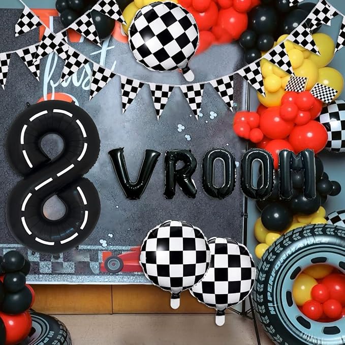 134pcs Race Car Balloon Party Supplies - Racing Car Theme Party Supplies Happy Birthday Racecar Number Balloons Garland Kit (Arch, 8)