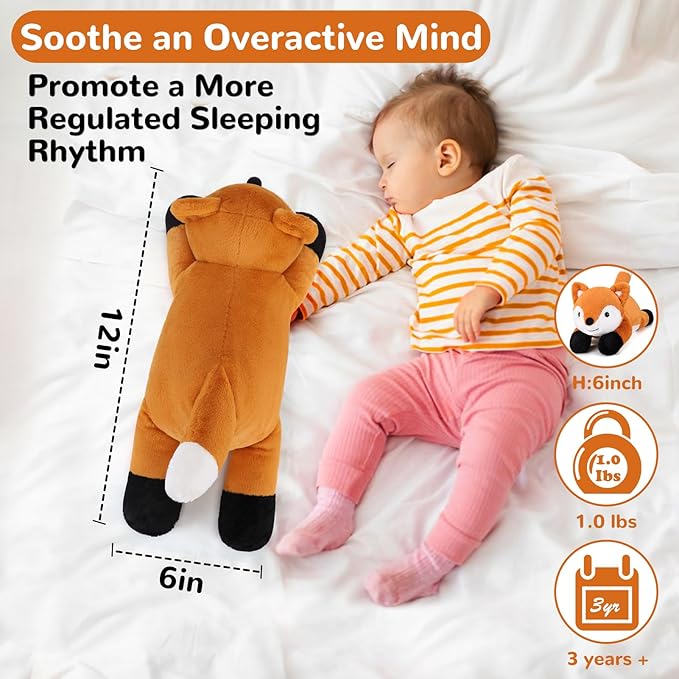 Fox Weighted Stuffed Animals - 12 Inch 1.0 Pounds Weighted Plushies Fox - Small Plush Stuffed Animals Pillow - Cute Plush Toys Gifts for Kids & Adults