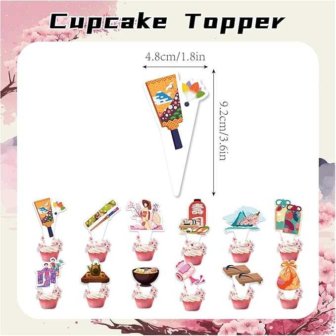Japanese Party Decorations Japanese Birthday Party Supplies Set, Includes Birthday Banner, Cake Topper, Cupcake Toppers, Latex Balloons