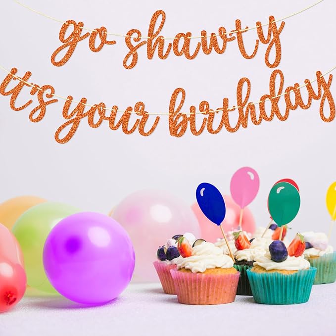Go Shawty It's Your Birthday Banner, Hip Hop Birthday Party Decorations Supplies, Rap Theme Bday Bunting Sign, Pre-strung, Photo Props (Orange)