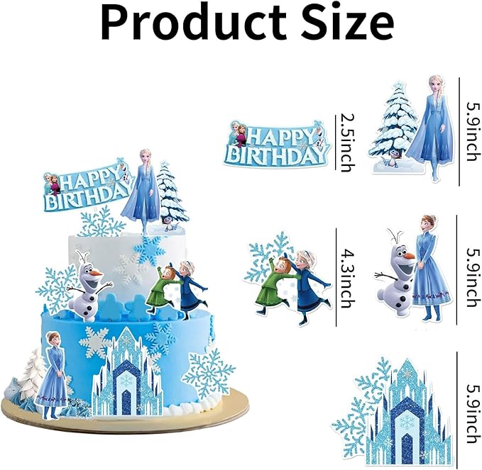 10 Pcs Cute Birthday Cake Toppers, Snow Theme Party Princess Cake Decorations, for Ice Party Supplies
