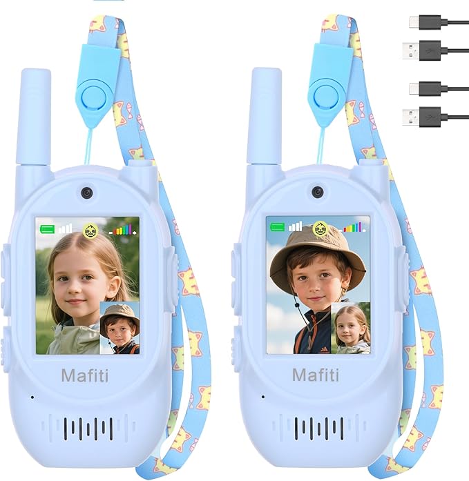 Mafiti Video Walkie Talkies for Kids 2 Pack Rechargeable 1000 Feets Range Toys for 3 4 5 6 7 8 Year Old Boys Girls Birthday Gifts(Blue+Blue)