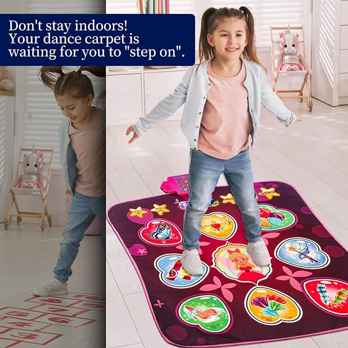 Music Dance Mat, Thick Ethenyl Non Slip Foldable Electronic Playmat with Built in Music and 80 Sounds for Kids (Pink)