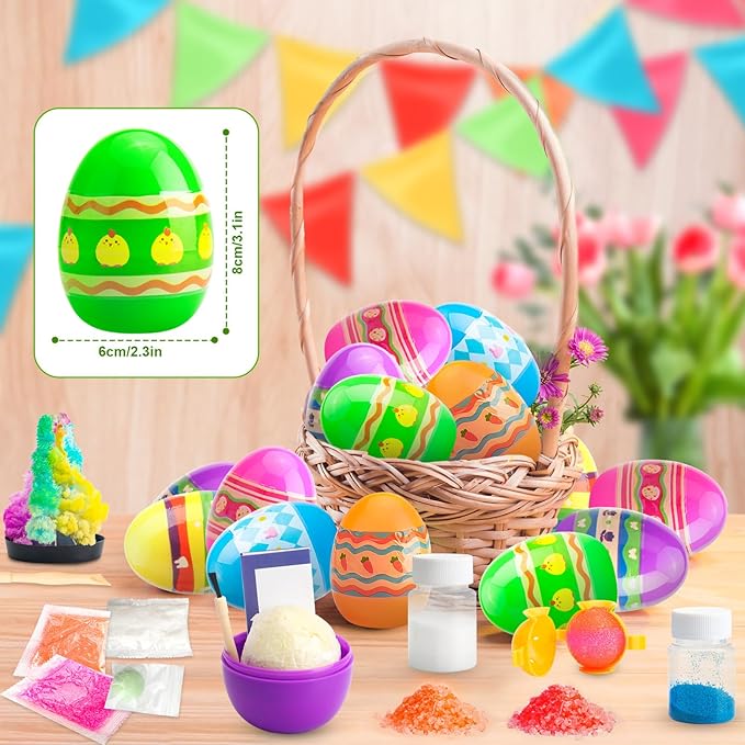 Prefilled Easter Science Eggs–6 Pack Filled Easter Egg with STEM Activity Experiment Kit for Kids, Perfect for Easter Hunt, Basket Stuffer, Party Favor, Educational Toys for Boys & Girls