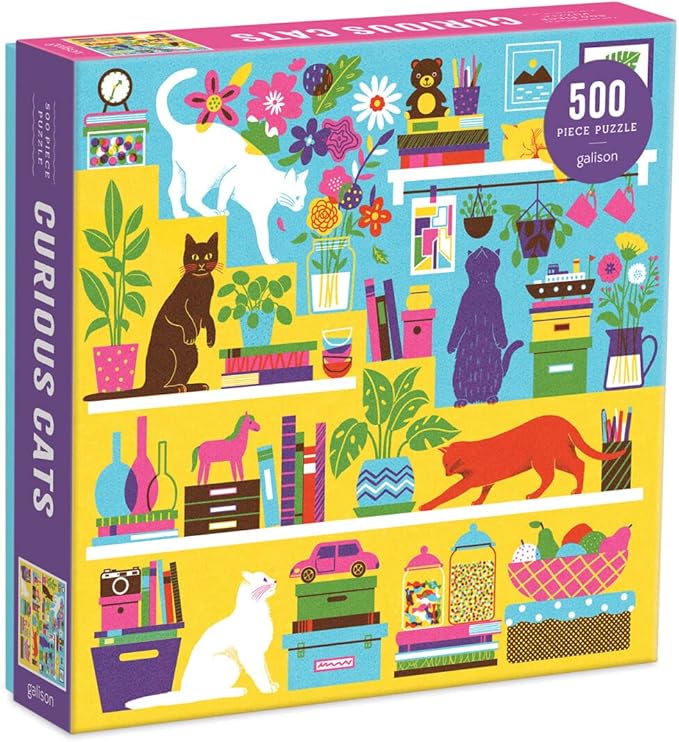 Galison Curious Cats 500 Piece Puzzle from Galison - Bright and Colorful Illustrations of Feline Pranksters, Perfect for The Whole Family to Enjoy Together, 20" x 20", Great Gift Idea