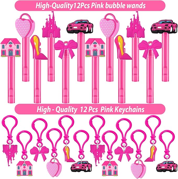 220PCS Pink Party Favors Kit for Girls – Birthday Supplies Includes Glasses, Straws, Bubble Wands, Treat Bags & More – Perfect for Party Decorations & Pinata Fillers