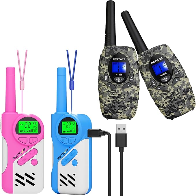 Retevis EZTalk 70 Rechargeable Walkie Talkies for Kids Safe Mode 2 Way Radio Bundle with RT628 Kids Walkie Talkies, Army Toys for 6-12 Year Old Boys Girls for Outdoor Adventure Camping(2 Pack, Camo)