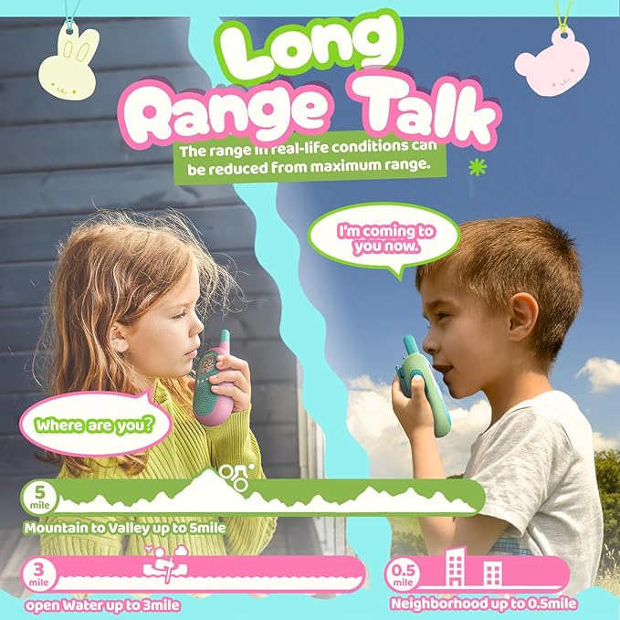 Talkpod Family Walkie Talkies for Kids 2Pack, Christmas Birthday Gifts for 3-12 Year Old Boy Girl Camping Hiking Toy with VOX LCD Backlight Screen 22CH FRS Two Way Radio(Pink+Green)