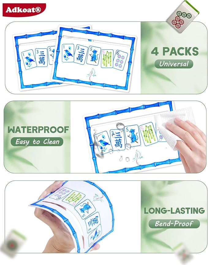 Adkoat® 4PCS Mahjong Line Finder - Large Overlays & Thickened Mah Jong Card Line Reader Tracker - Warterproof & Portable Guided Ruler Marker Reading Tool - Mah Jongg Accessories and Gifts for Beginner
