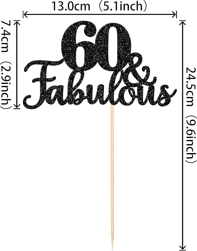 12 PCS 60 and Fabulous Centerpiece Sticks Double Sided Happy 60th Birthday Table Flower Centerpieces Sticks Cheers to 60 Floral Decorations for 60th Birthday Anniversary Party Supplies Black