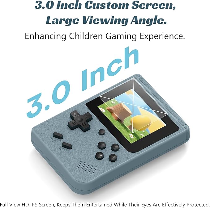 Retro Handheld Games Console, Built-in 400 Video Games,Portable Video Gaming Player with 3.0 Inch IPS Screen and Rechargeable Battery (Gray)