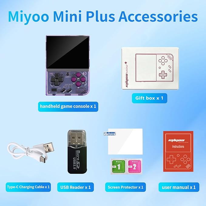 Miyoo Mini Plus Retro Game Console,3.5 Inch IPS Classic System Retro Video Games Consoles,with 64G TF Card,Supports 12000+ Classic Games and Wireless Networt Handheld Console(Purple)