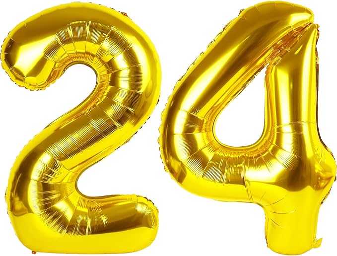 40 Inch Gold Balloon Number 24 Balloon,Jumbo Mylar Foil Helium Balloon for 24 Birthday Digital Balloons for Birthday Party,Wedding Anniversary Party Decorations