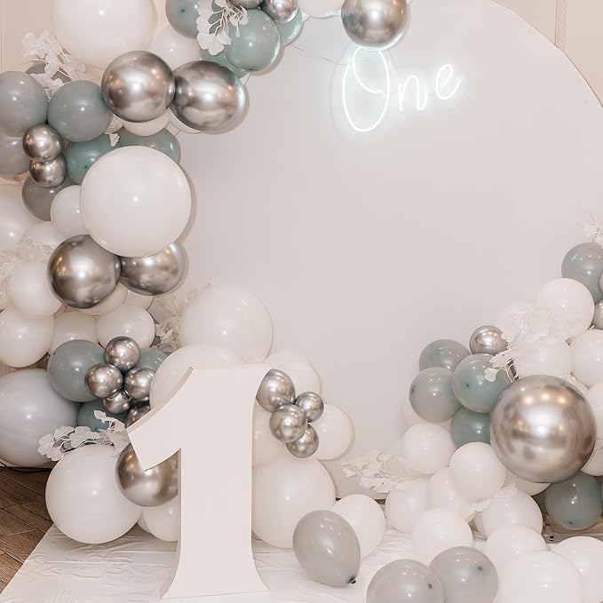 RUBFAC Silver Balloons 129pcs Different Sizes 18 12 10 5 Inches Metallic Balloon Garland Arch Kit Disco Ball for Birthday Party Graduation Wedding Holiday Decoration