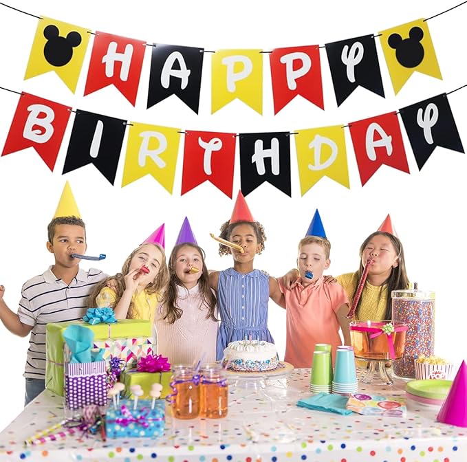 Cartoon Mouse Birthday Party Banner, Cartoon Mouse Style Bunting, Cartoon Mouse Themed Birthday Party Supplies