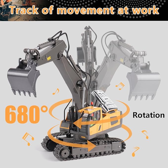 PREPOP Remote Control Excavator Toy for 6-12 yr Boys, Best Birthday Gifts for Kids 4-7 8 9 10 11 Year Old, RC Construction Toys with Metal Shovel, Lights, Sounds 2.4Ghz