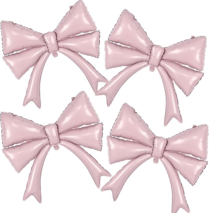Retor Pink Bow Balloons Coquette Birthday Decorations, 4pcs Giant Dusty Baby Pink Bow Foil Mylar Balloon for Girls Women Bow Themed Party Decor Baby Shower Bridal Wedding Bachelorette Party Supplies