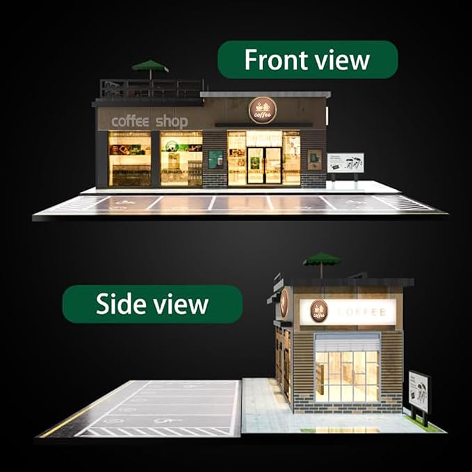 1/64 Model Car Display Shop Case for Adults, Premium in-House-Design Scale Diecast Parking Garage for Toy Cars, Toys Car Garage, Scenic Diorama Display Car Park with ith LED Lamps, Gifts for Men
