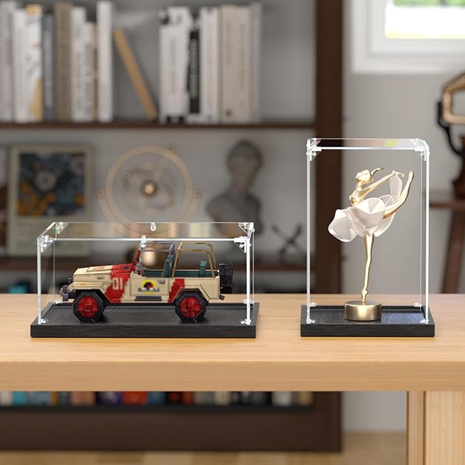 Acrylic Display Case for Collectibles Assemble Clear Acrylic Boxes for Display Lego Action Figures Doll Hobby Toys, Black Base (6 x 6 x 8 inches, 15 x 15 x 20 cm)