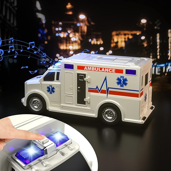 TEMI 4 Pack Emergency Vehicle Toys for Kids 3 4 5 6 7 8 Years Old, Helicopter, Police Car, Fire Truck, Ambulance Friction Powered Toys for Toddlers, Gifts for Age 3-12 Boys Girls