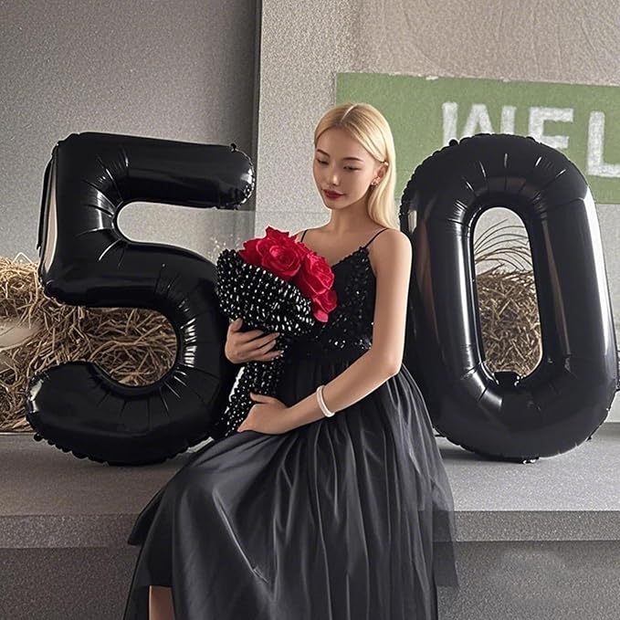 40 Inch Black Number 50 Digital Balloon,Jumbo Mylar Foil Helium Balloon for 50 Balloons for Birthday Party,Wedding Anniversary Party Decorations