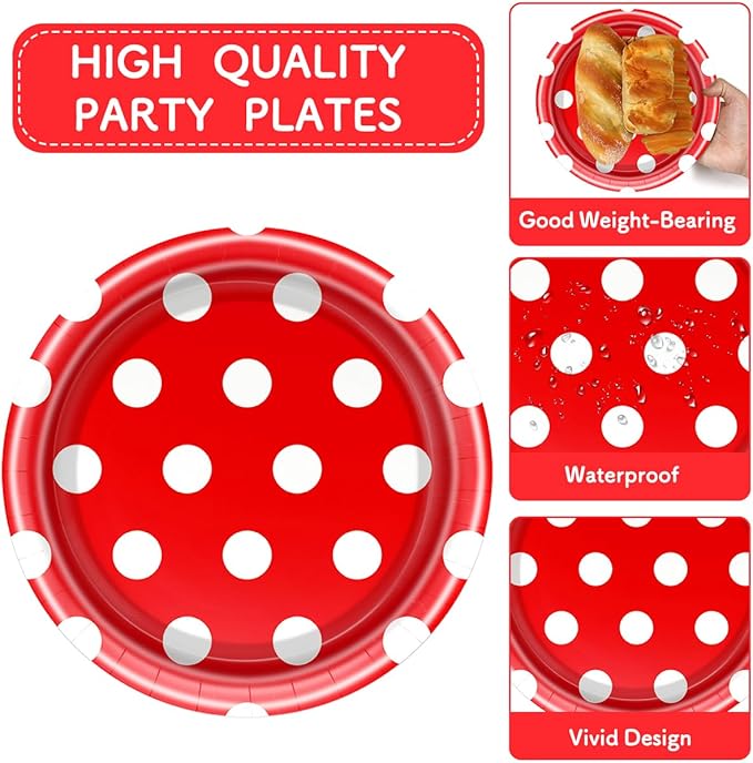Red And Yellow Polka Dots Party Paper Plates and Napkins Set Polka Dots Party Cake Dessert Plates Kids Birthday Gatherings Decorations