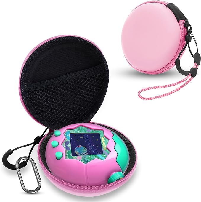 Carrying Case for Tamagotchi Paradise/Nano-MALS, Hard EVA Portable Storage Protector Cover with Lanyard & Carabiner for Kids, Case Only (Pink)