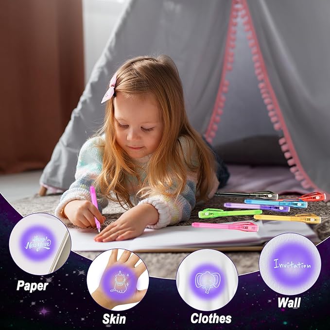 Goldge 32PCS Invisible Ink Pens with UV Light for Kids, Party Favors,Spy Pen for Secret Message, Escape Room, Perfect for Birthdays, Easter, Valentine’s Gifts for Kids, Christmas & Stocking Stuffers