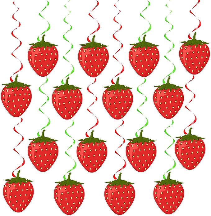 Lewtemi 36 Pcs Strawberry Decor Berry First Birthday Decor Hanging Swirl Banner for Strawberry Party Decorations Baby Shower Party Supplies(Bright)