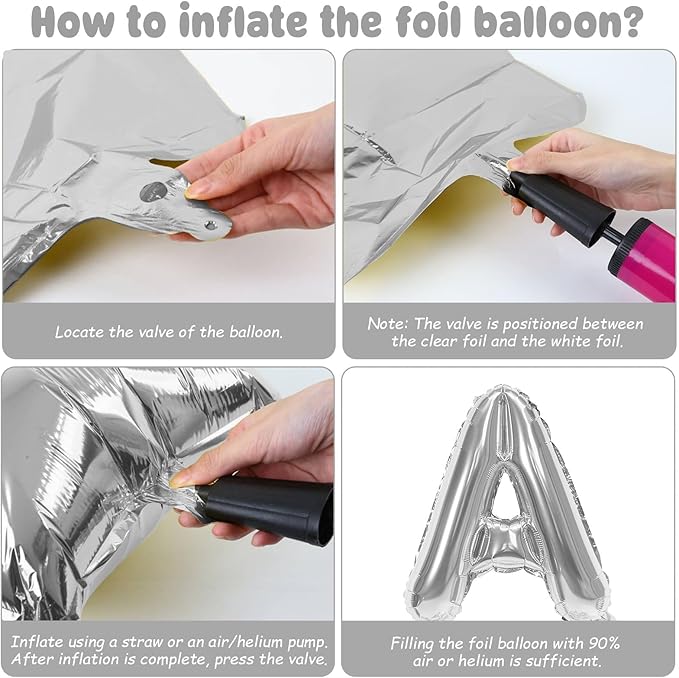 29PC Silver Happy Birthday Balloon Banner, 16 Inch 3D Aluminum Letter Banner Sign, Metallic Silver Pearl Latex Balloons 18 Inch Star Heart Foil Balloons for Women, Men Party Decorations
